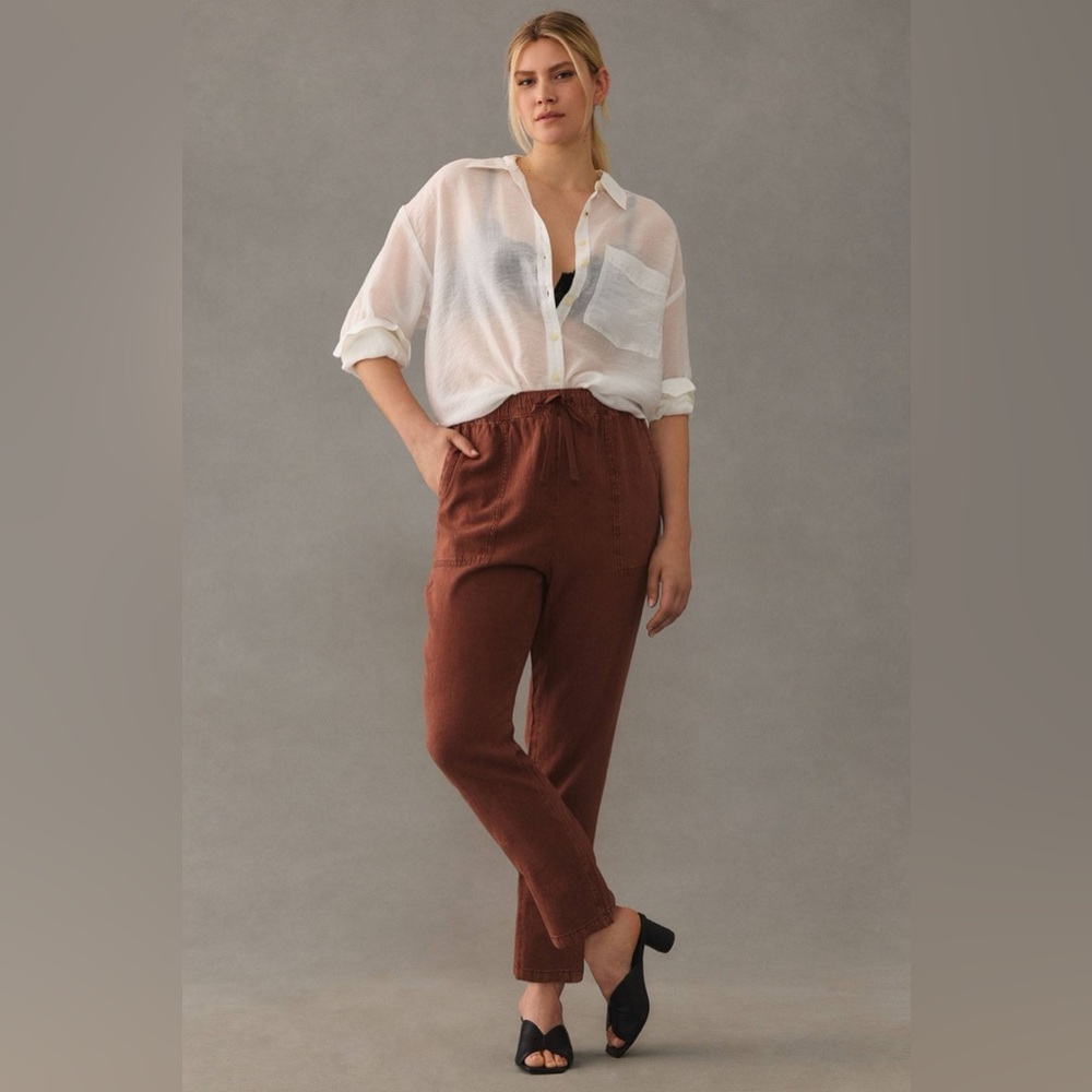 Pilcro Relaxed Linen Pull On Drawstring Pant W/  An Elasticized Drawstring Waist